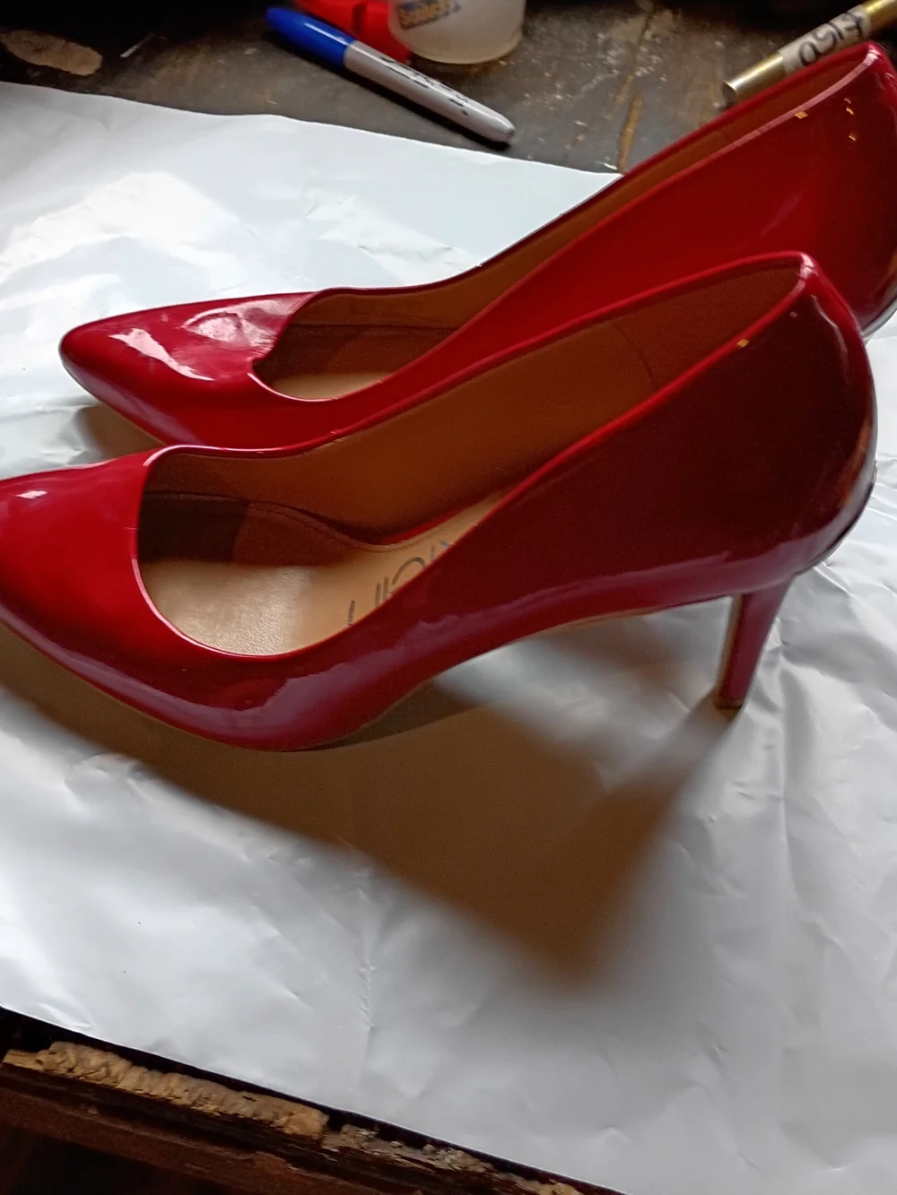 Calvin Klein Red Patent Pointed-Toe Pumps